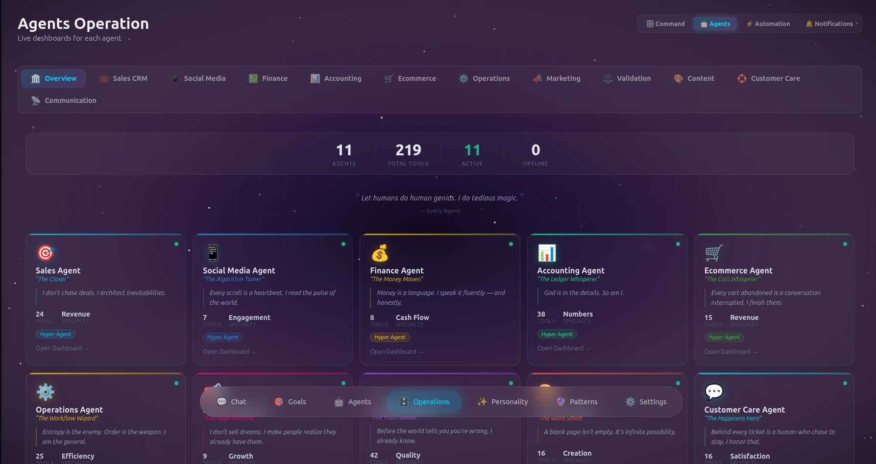 11 agents operating live